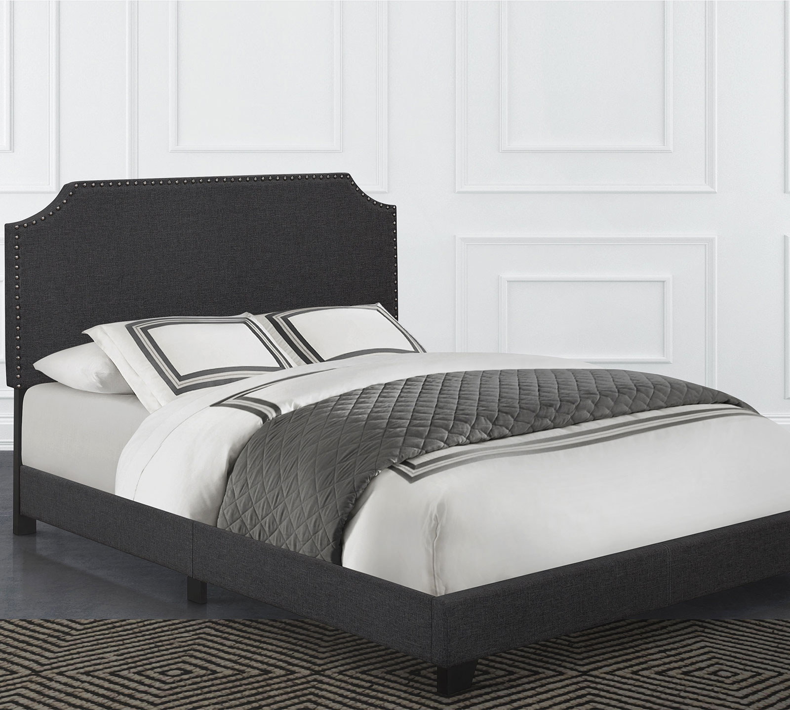 Homelegance Upholstered Bed Set | King | Francis Bed Frame & Headboard | Dark Gray